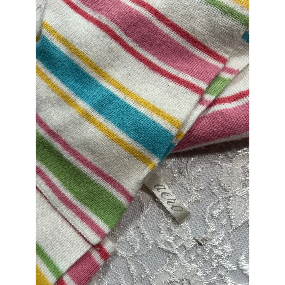 Y2K Aeropostale Striped Knit Scarf Rainbow Cream Long Winter Scarf Retro 2000s